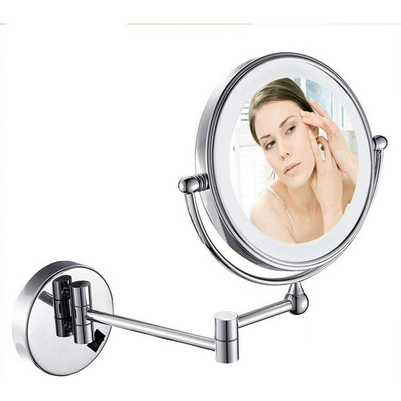 Wall Mirror, Wall Mounted Makeup Mirror with Magnification, Magnifying Wall Bathroom Mirror with LED Lights, 360 Degree Swivel Rotation, 8 Inch, Chrome Finish, for Girls
