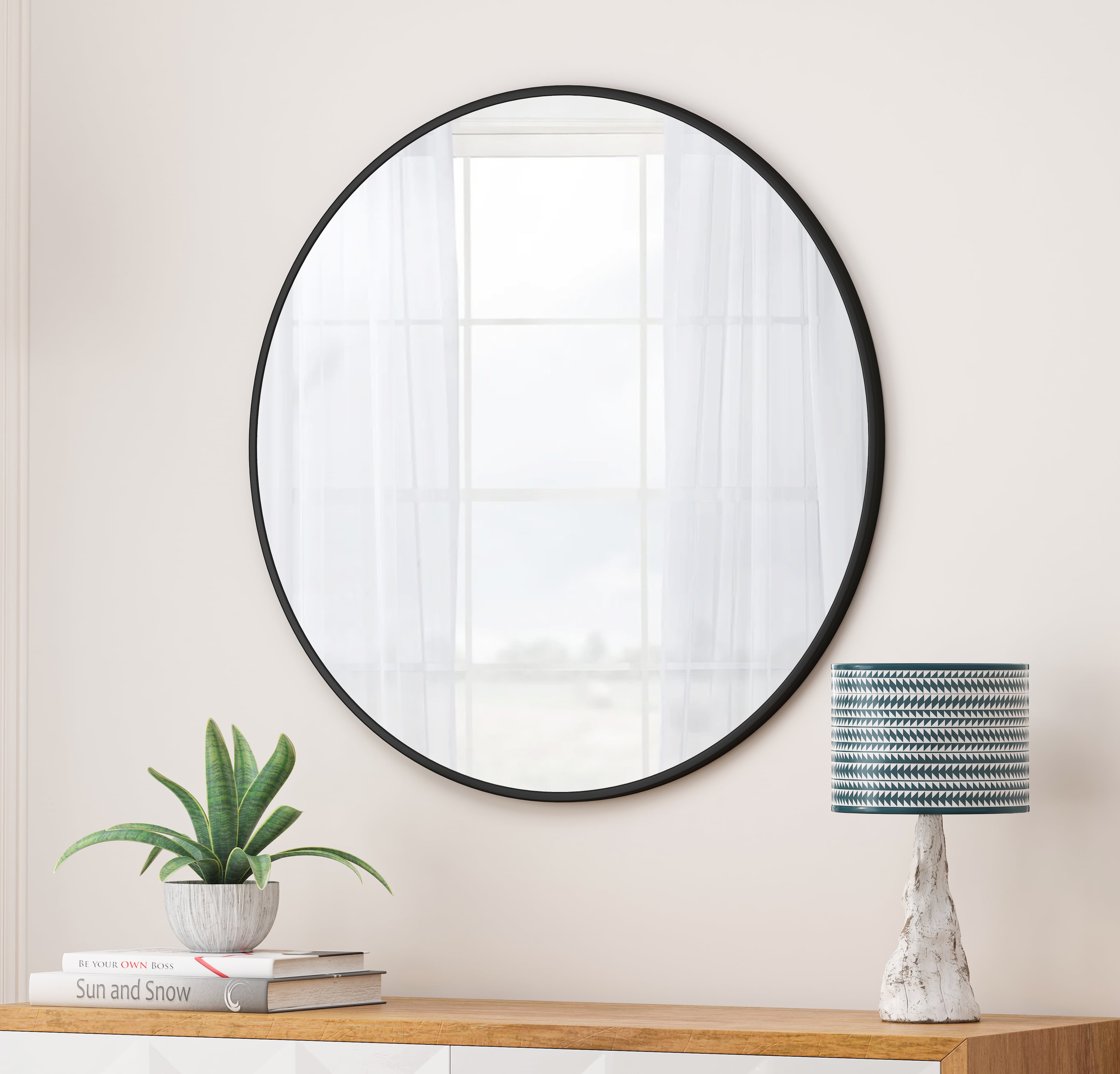 Black 36-Inch Round Metal Framed Wall Mirror