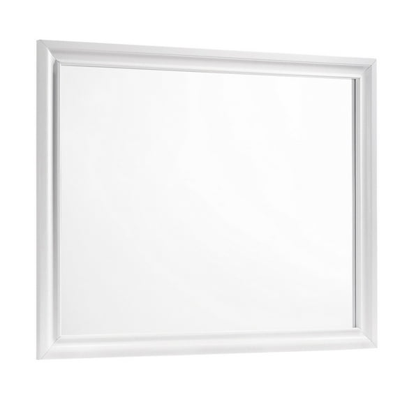 Wall Mirror with Rectangular Molded Wooden Frame, White