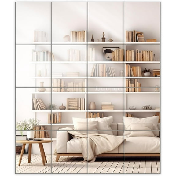 Wall Mirrors, 14''x 12'' Glass Wall Mirror Tiles (16 PCS), Large Full Body Mirror for Home Gym, Bedroom, Door, Bathroom, Frameless Mirror Tiles (Glass - 14'' x 12'' - 16PCS)