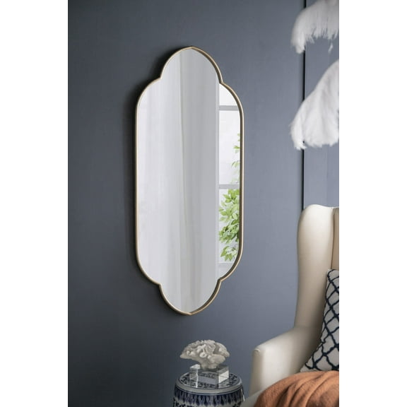 Wall Mirrors 22.4x1x48" Champagne Gold Decorative Wall Mirror with Notched Edges,Decorative Wall Mirrors