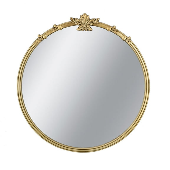Wall Mirrors 30x31" Round Wall Mirror With Gold Finish And Decorative Leaf Crest,Decorative Wall Mirrors