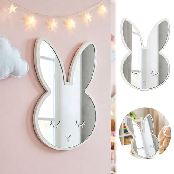 Wall Mirrors for Bedroom Wall-Mounted Mirror Cute Bunny Shaped Acrylic Wall Mirror with Wooden Frame Whimsical Rabbit Decorative Mirror Wall Art Decor for Nursery Playroom