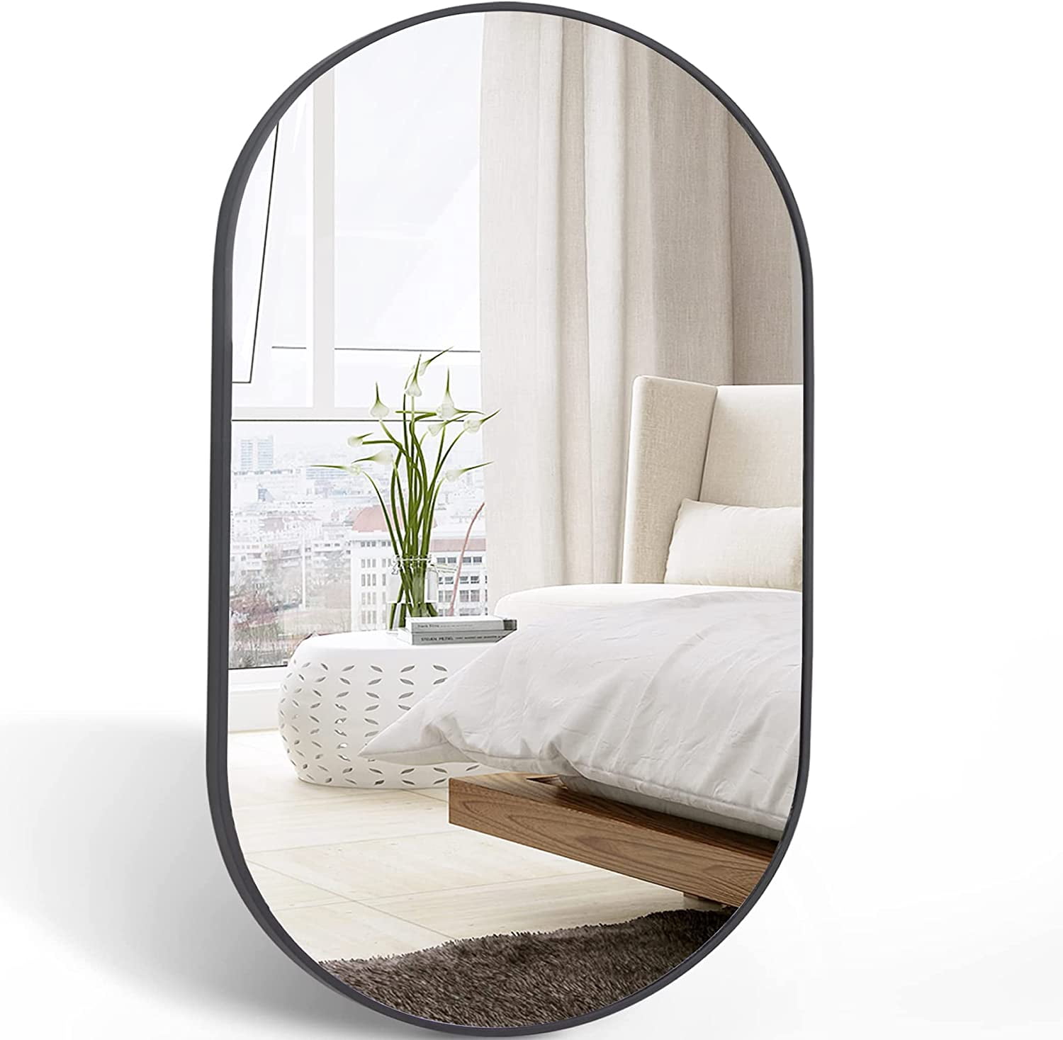 Wall Mirrors, Black 20 x 28 Inch Metal Oval Mirror, Black Decorative Wall Mirrors,Aluminium,Mirror Large Wall Mirrors, Household Supplies & Décor, Mirrors, Wall Mirrors Black 20 x 28 Inch Metal Oval