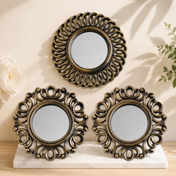 Wall Mirrors Pack of 3, Round Gold Mirrors for Home Decor, Bedroom and Living Room, Minimalist Vintage Chic Circle Wall Decor, Gifts for Women and Moms