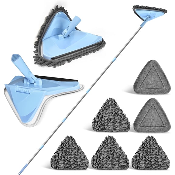 Wall Mop Cleaner with 80 Inches Long Handle, 180° Folding Ceiling Cleaning Tool with Squeegee (Chambray Blue)