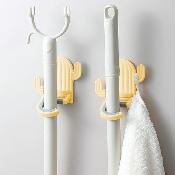 Wall Mop Hook Adhesive Broom Holder - Bathroom Cleaning Tool Organizer with Strong Self Adhesive Backing - Wall Mounted Mop Gripper for Mops Brooms Brushes - Kitchen Balcony Storage Hook 1 Pack