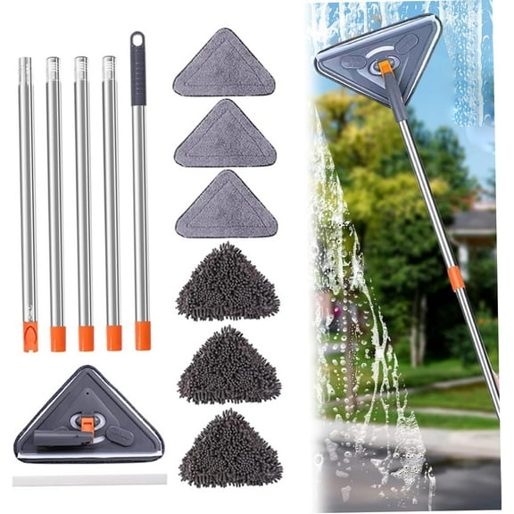Wall Mop with Long Handle 2m 360° Rotatable Adjustable Cleaning Mop Triangle Mop with Removable Washable Mop Pads