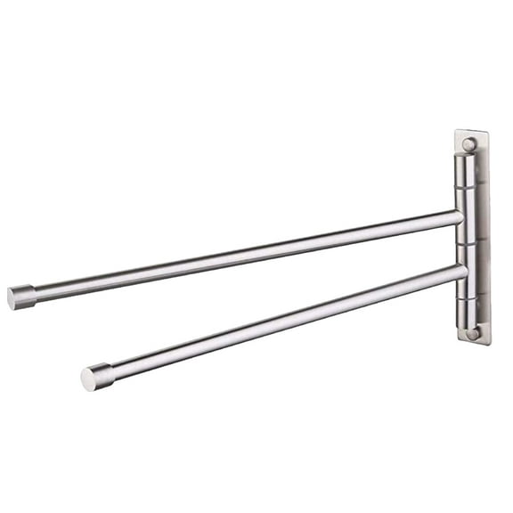 Wall Mount Towel Rack with 2 Stainless Steel Rods, 180 Degree Swing Bathroom Organizer Holder, Finish