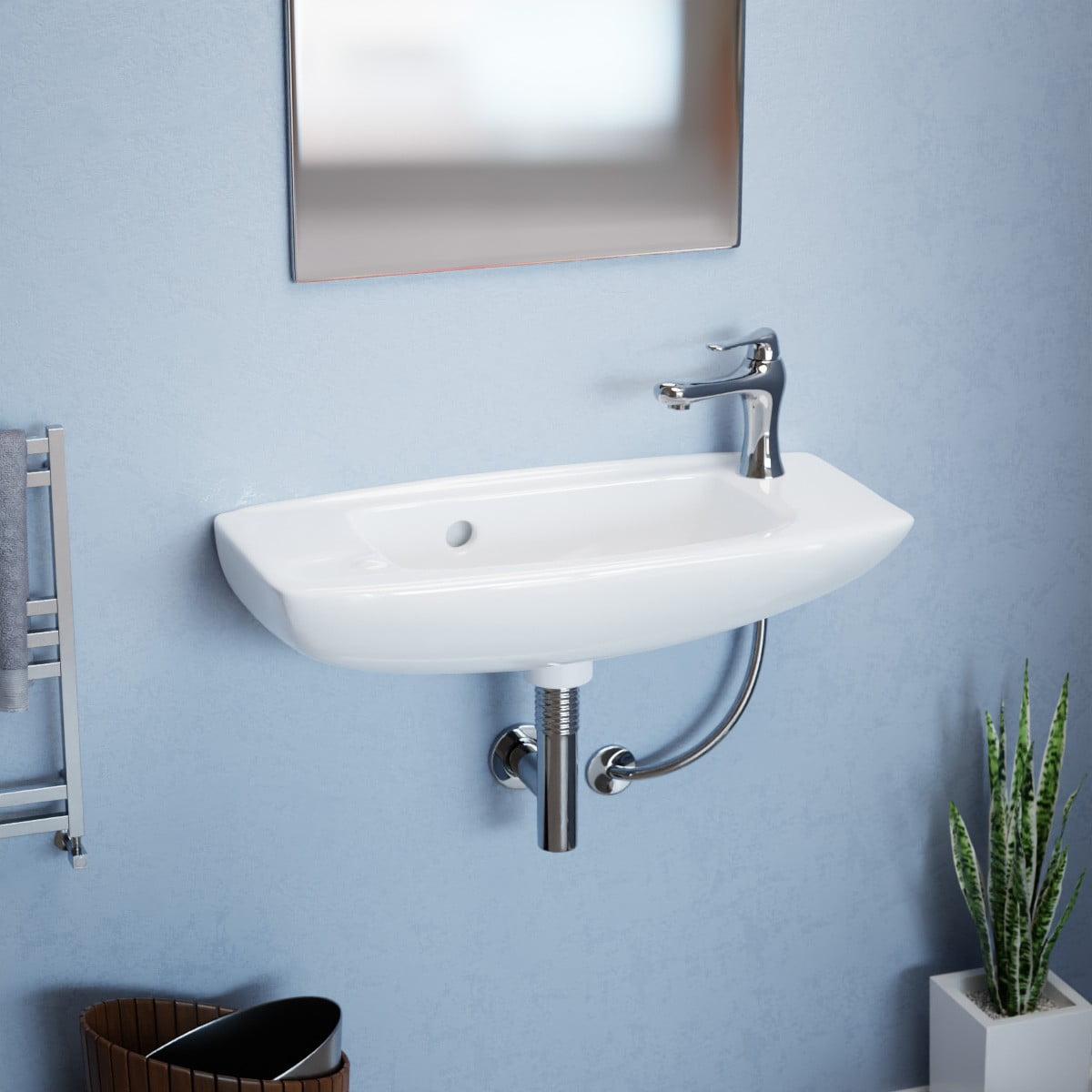 Compact White Glazed Ceramic Wall-Mount Vessel Sink