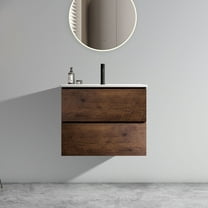 Wall Mount 24" Bathroom Vanity with Ceramic Sink with one faucet hole, Large Storage Floating Bathroom Vanity for Modern Bathroom, One-Piece Sink Basin without Drain and Faucet, Walnut