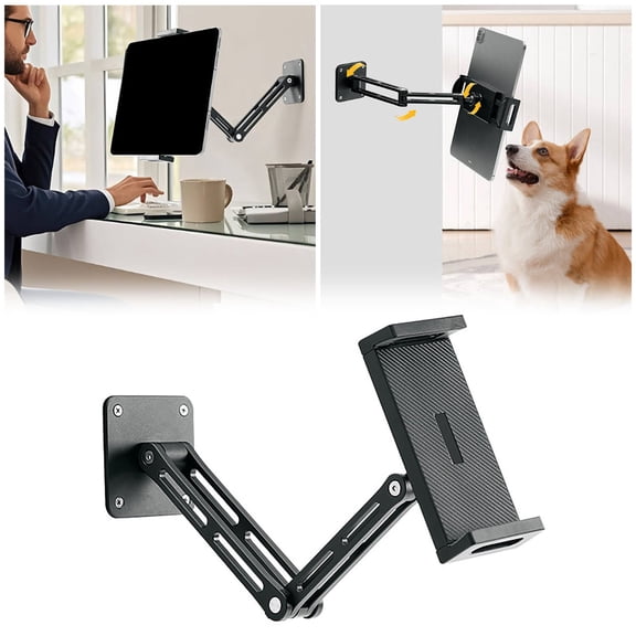 Wall Mount 360° Rotating Tablet Holder with Aluminium Extendable Arm Adjustable and Phone Stand for All 47 to 13-Inch Tablets and Phones