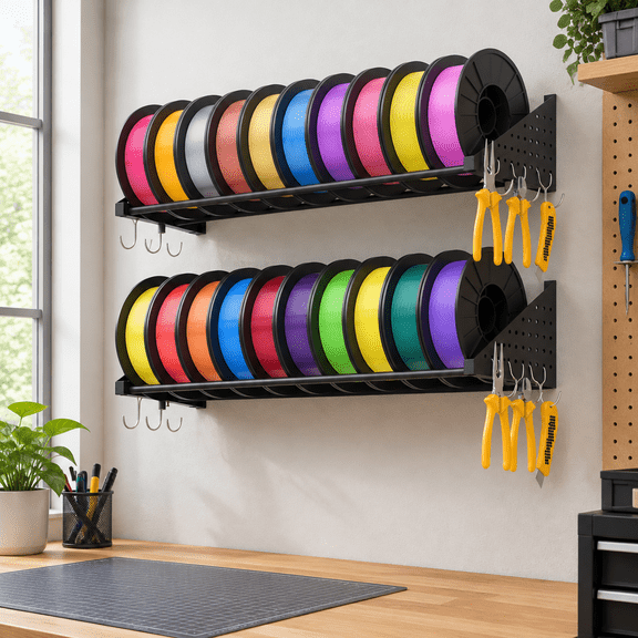 Wall Mount 3D Filament Storage Rack Holds 20 Spools Heavy Duty Organizer