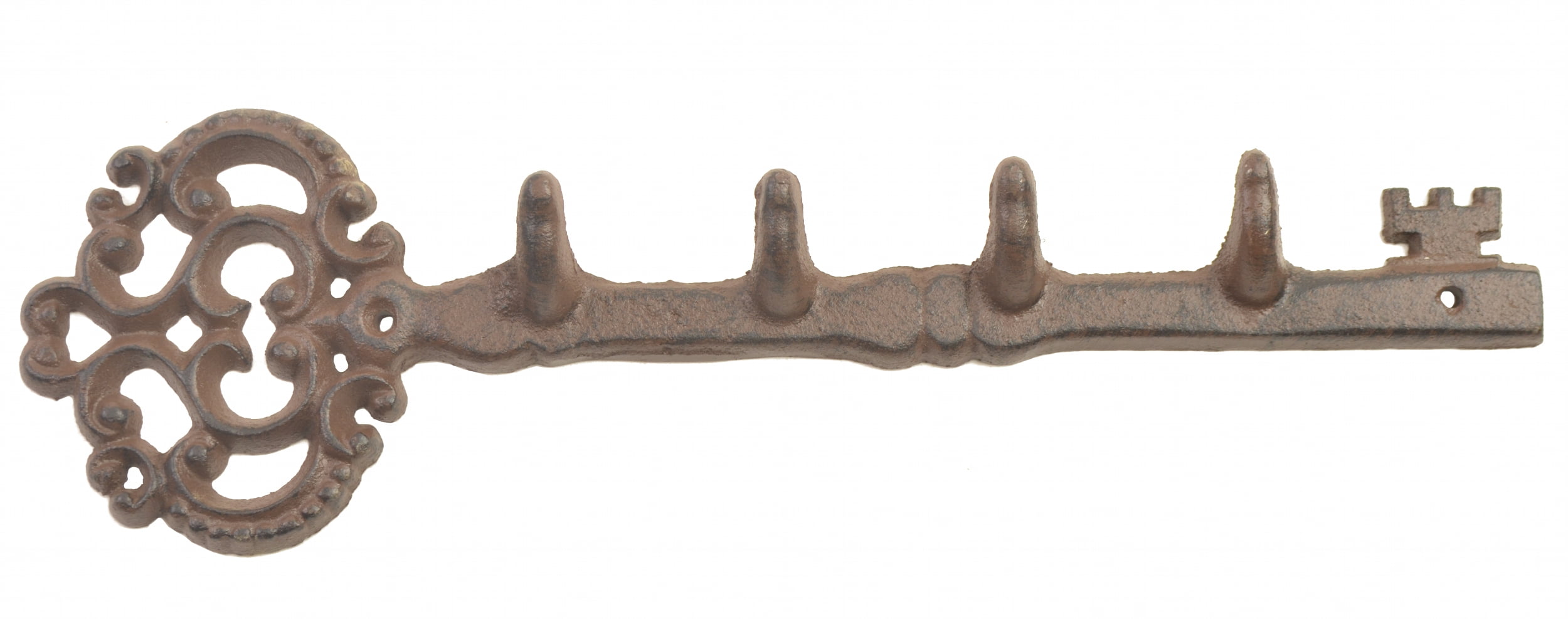 Wall Mount 4 Hook Rack Cast Iron Antique Skeleton Key 12.25