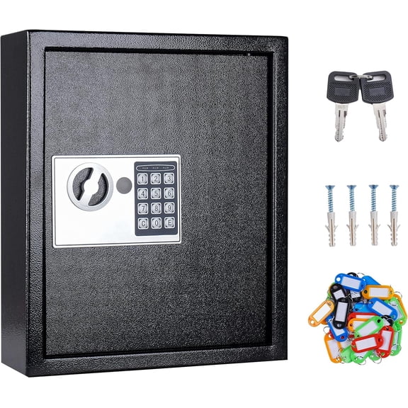 Wall Mount 40 Position Digital Key Cabinet Lock Box with Code, Electronic Key Holder, Black, 12" x 3.94" x 14.29"