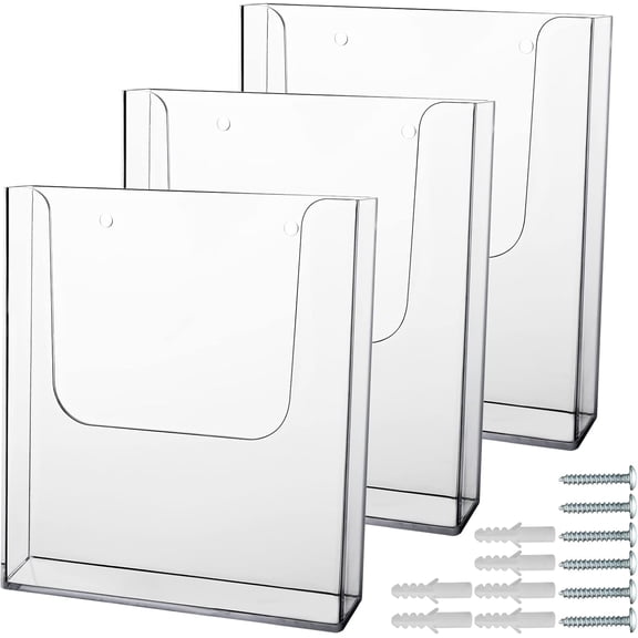 Wall Mount Acrylic Brochure Display Stand, Clear Flyer & Pamphlet Holder, Mail Holder