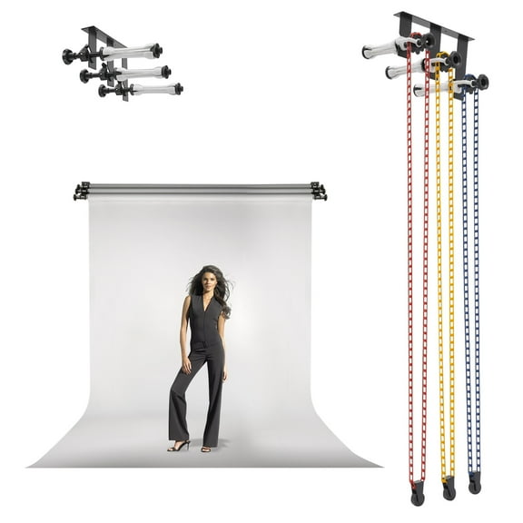 3-Roller Manual Background Support Device, Wall Mount Backdrop Elevation Device, Manual Photography Background Lifter