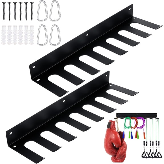 Wall Mount Baseball Bat Rack, Heavy Duty Steel Holder Hooks for Bats, Gloves, Hats, Bags, Sports Equipment Organizer Hanger, Black