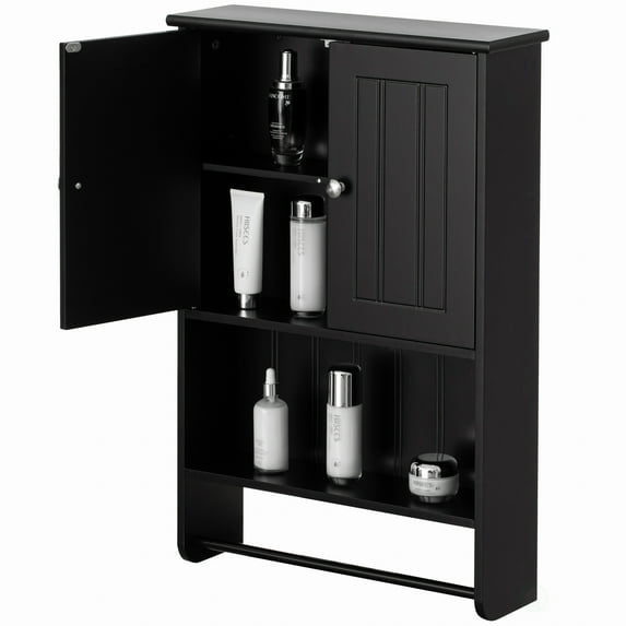 Wall Mount Bathroom Cabinet Wooden Medicine Cabinet Storage Organizer Double Door with 2 Shelves, and Open Display