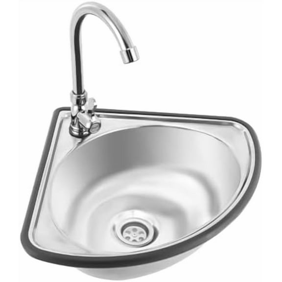 Triangular Stainless Steel Washbasin, Commercial Hand Wash Sink with Faucet & Drain Pipe & Inlet Pipe Corner Basin Sink for Kitchen Bathroom Garage Washing Hands Basin, Silver$$Tools & Hardware Other