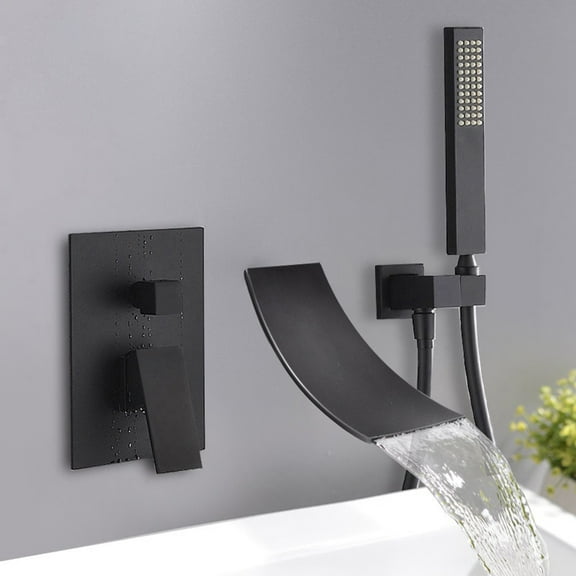Wall Mount Bathroom Faucet Black Waterfall Basin Sink Bathtub Filler Mixer Tap