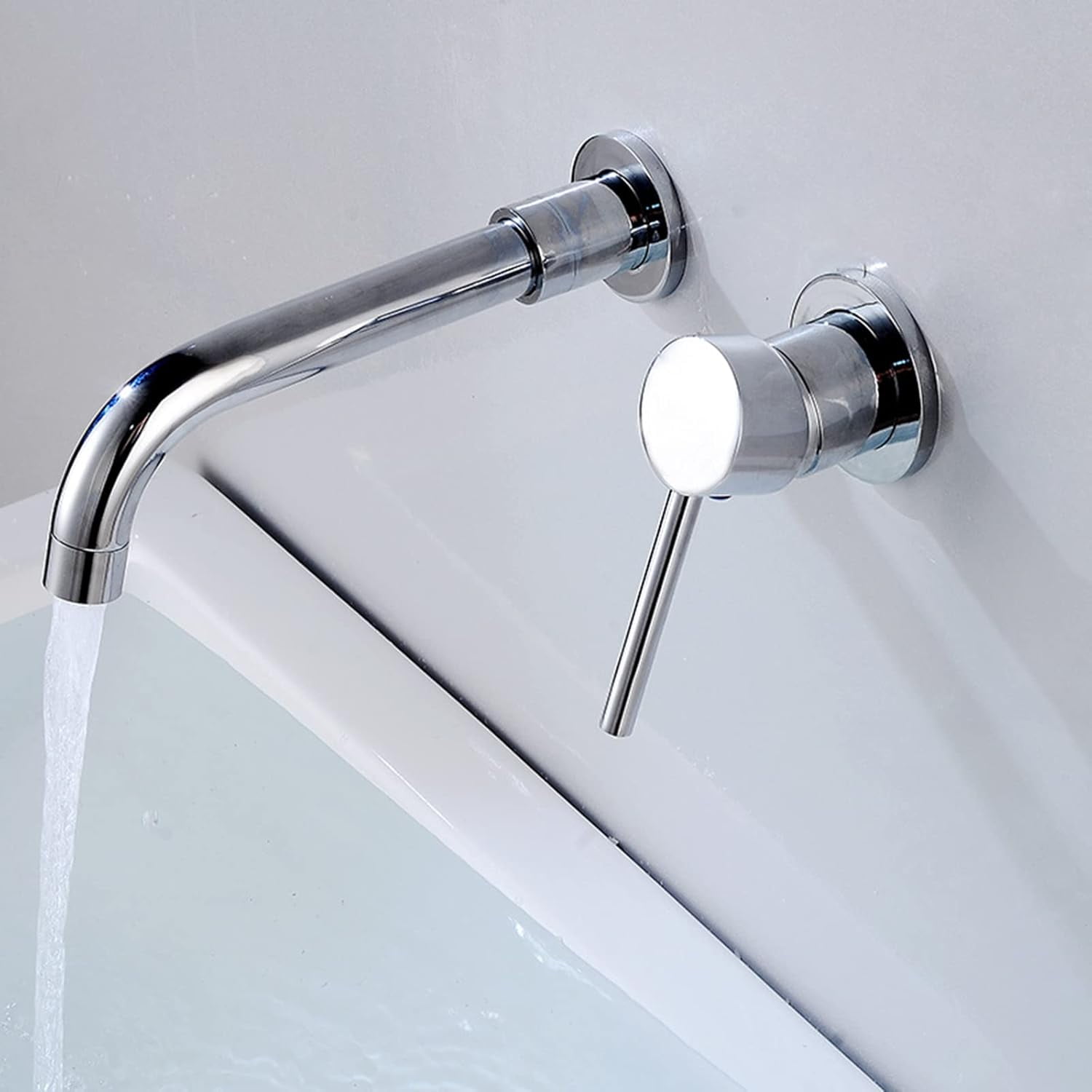 Wall Mount Bathroom Faucet, Single Handle Wall Mounted Bathroom Sink Faucet, Hot and Cold, Basin Mixer Tap Faucet, Chrome Plated, One-Piece