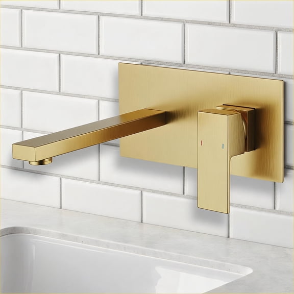 Wall Mount Bathroom Faucet Solid Brass Classic Gold Single Handle for Sink and Bathtub