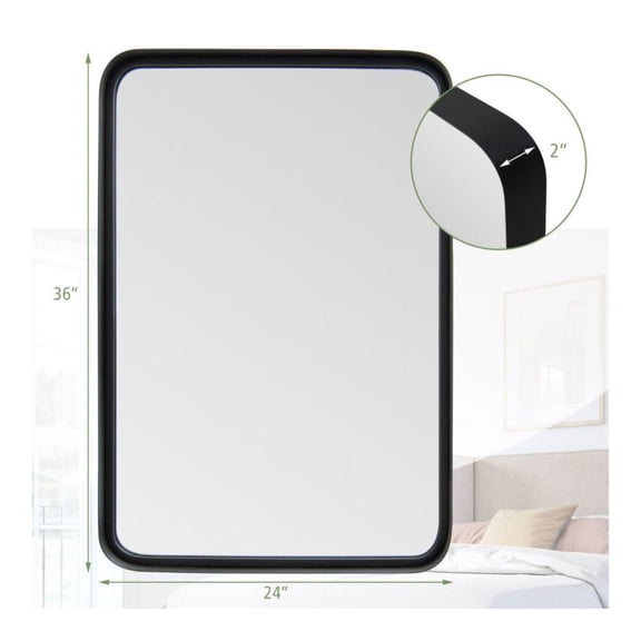 Wall Mount Bathroom Mirror, 24"x16" Black Steel Frame, Rectangular Vanity Mirror for Bedroom, Living Room - Horizontal & Vertical Hanging, Durable MDF Backing