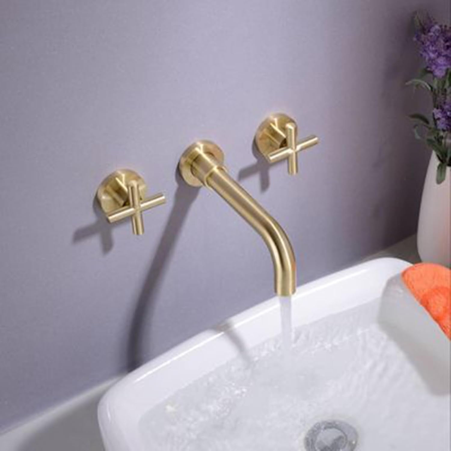 Wall Mount Bathroom Sink Faucet,2 Handle Wall Mounted Brass Bathroom ...