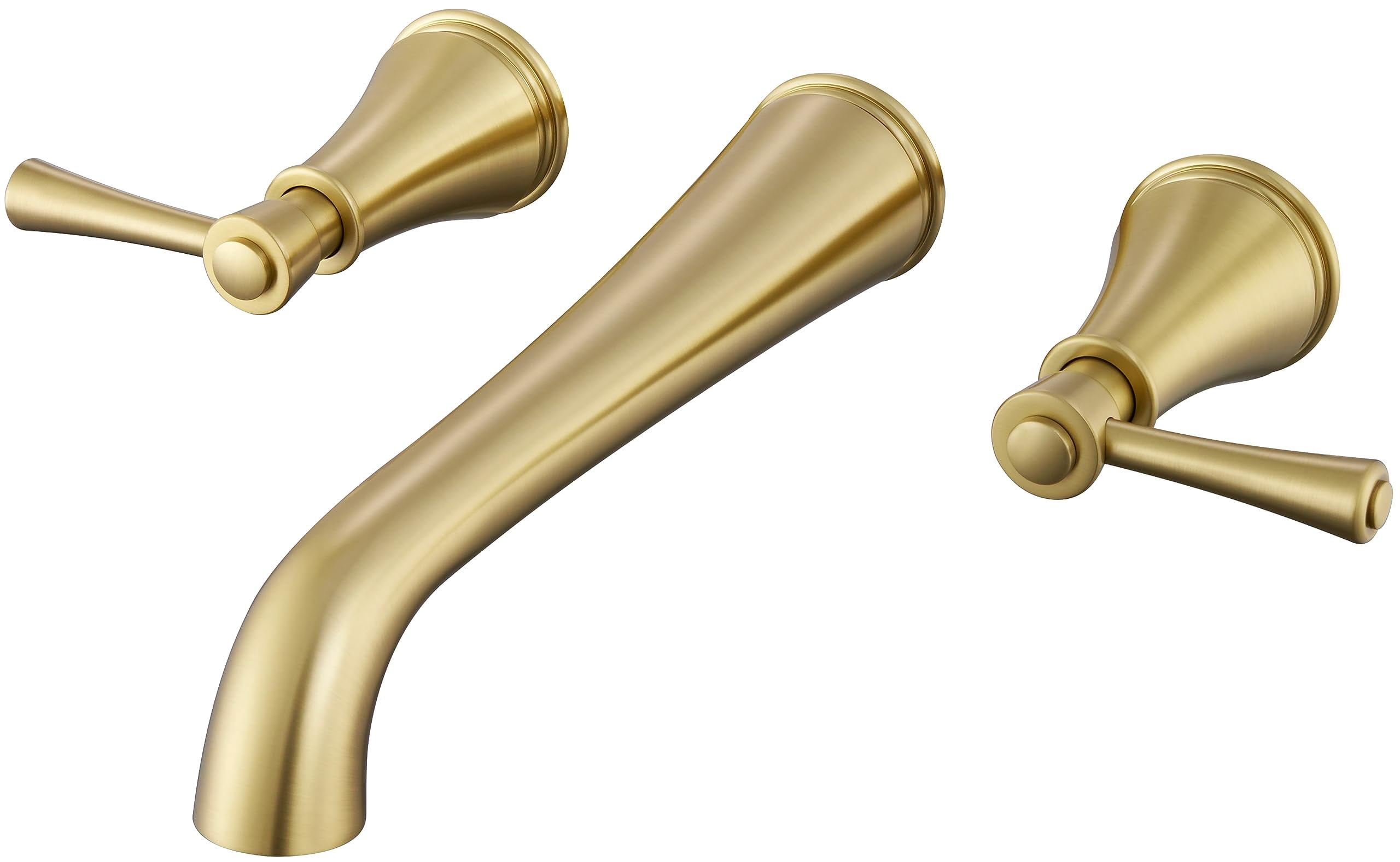 Wall Mount Bathtub Faucet Brushed Gold Solid Brass Extra-Long 10.5" Spout Reach