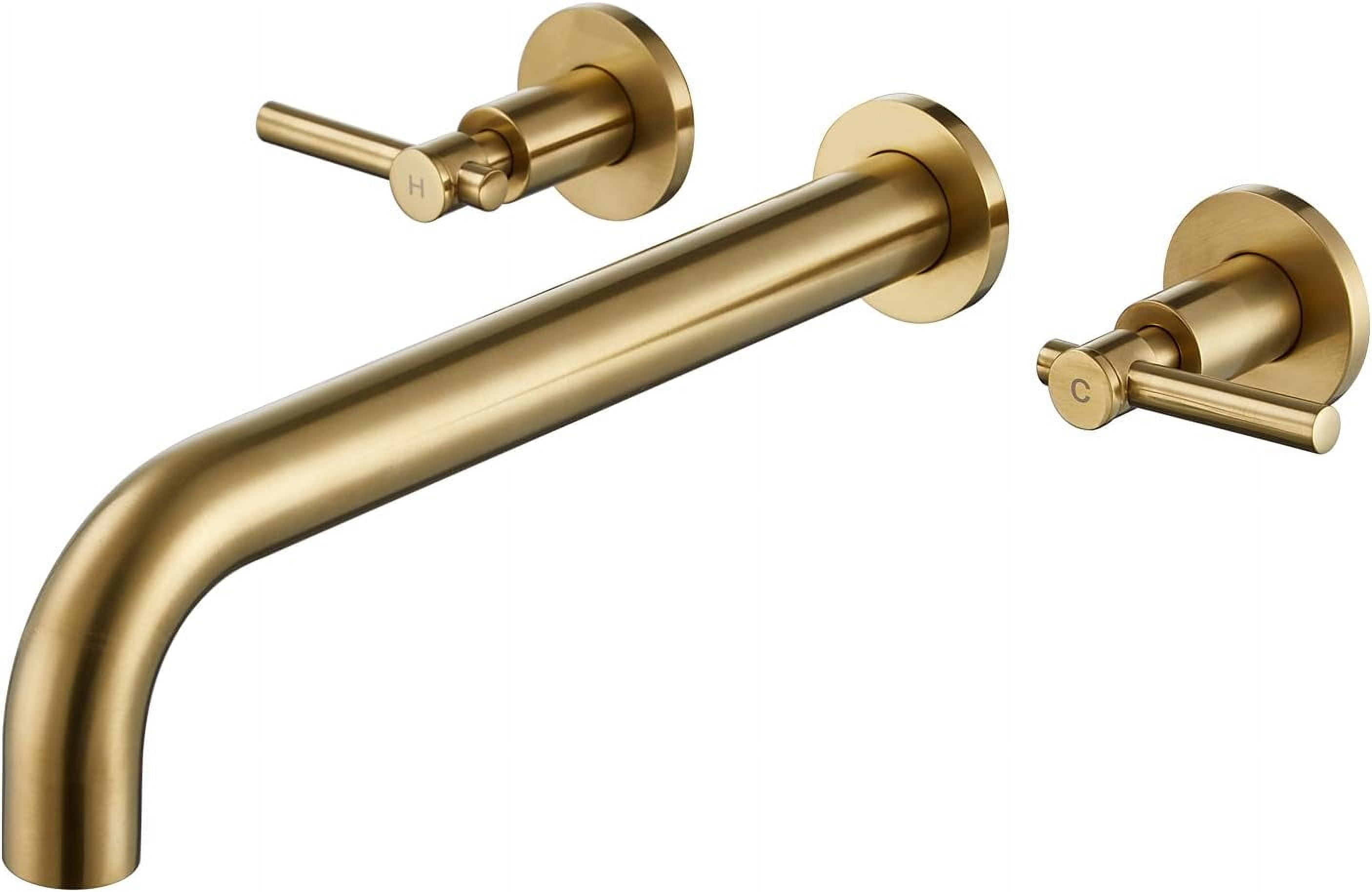 Wall Mount Bathtub Faucet with 2 Handles Brushed Gold Tub Filler Brass ...