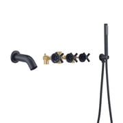 Wall Mount Bathtub Faucet with Hand Shower, 3 Handle Tub Shower Faucet Matte Black