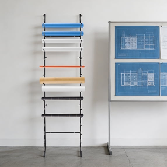 Wall Moount Rack Wall‑Mount Blueprint Storage Rack, 17‑Tier Heavy‑Duty Iron Roll File ...