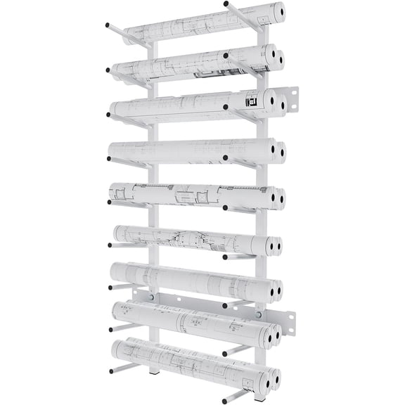 Wall Mount Blueprint Storage Rack Hanging File Roll Poster Display Rack Heavy Duty Roll File Holder for Construction Plan Posters Vinyl RollsHigh Map Capacity 320 lbs