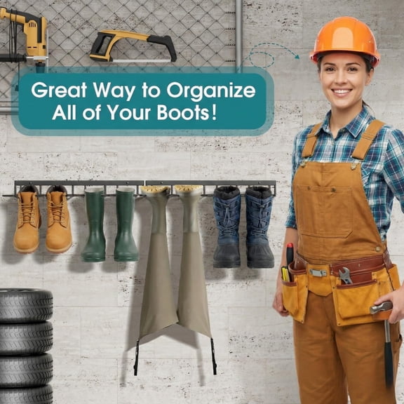Wall Mount Boot Rack Metal Wader Hangers for Tall Boots, 8 Pair Boot Storage Organizer for Entryway Garage, Heavy Duty Boot Holder for Rain Work Shoes, Outdoor & Indoor Use(4 Pack)