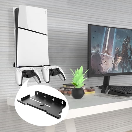 Wall Mount Bracket Vertical Stand with 2 Controller Mounts Display Stand Base for PS5 Slim Digital Edition and Disc Edition