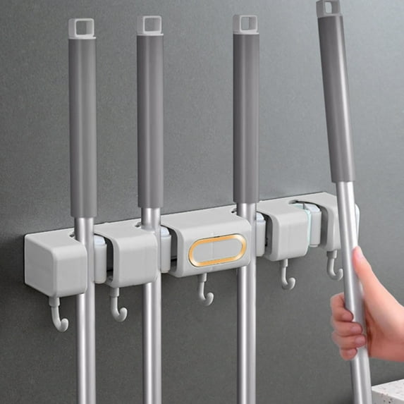Wall Mount Broom Holder, Adjustable Tool Organizer, Heavy Duty Rack with Movable Clamps, for Kitchen Garage Laundry Room Storage, Homeowners