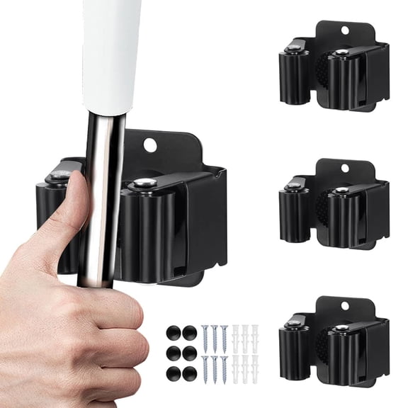 Wall Mount Broom Mop Holder, 3PCS Heavy Duty Tool Storage Organizer Rack, Stainless Steel Utility Hanger for Garage, Kitchen, Garden, Closet, Hold Cleaning Supplies