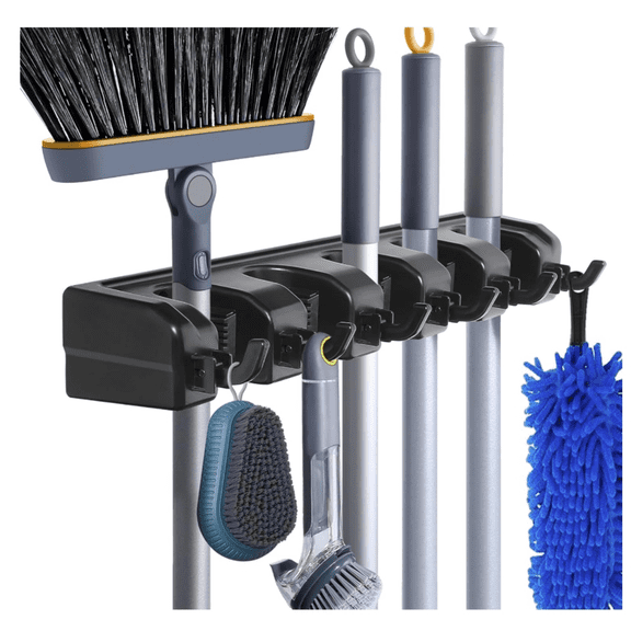 Wall Mount Broom Mop Holder Hanger Garden Tool Organizers Rack Garage Laundry Room Organizations and Storage with Hooks Heavy Duty