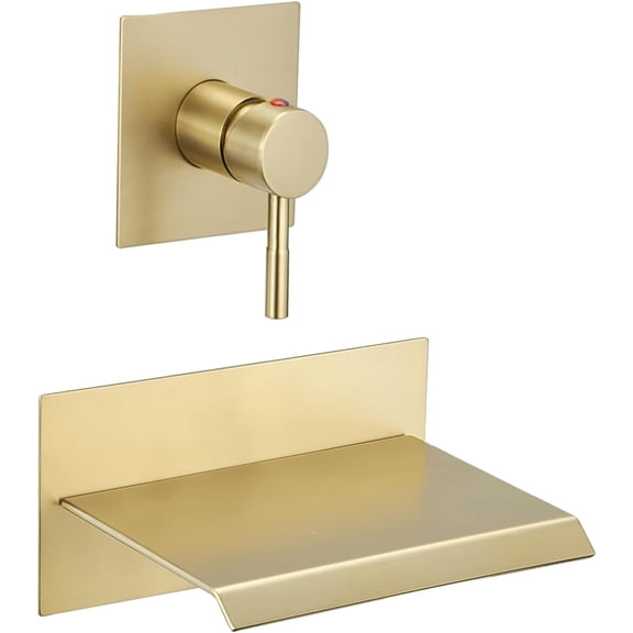 Wall Mount Brushed Gold Single Handle Modern with Rough in Valve High Flow Filler Waterfall Tub Spout