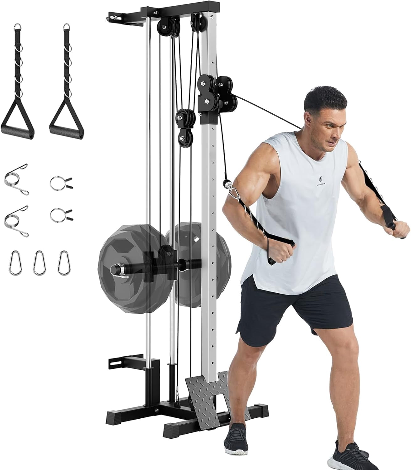 Wall Mount Cable Crossover Machine - 19-Position Dual Pulley System with LAT Pulldown & Adjustable Footplate, Home Gym Workout Station