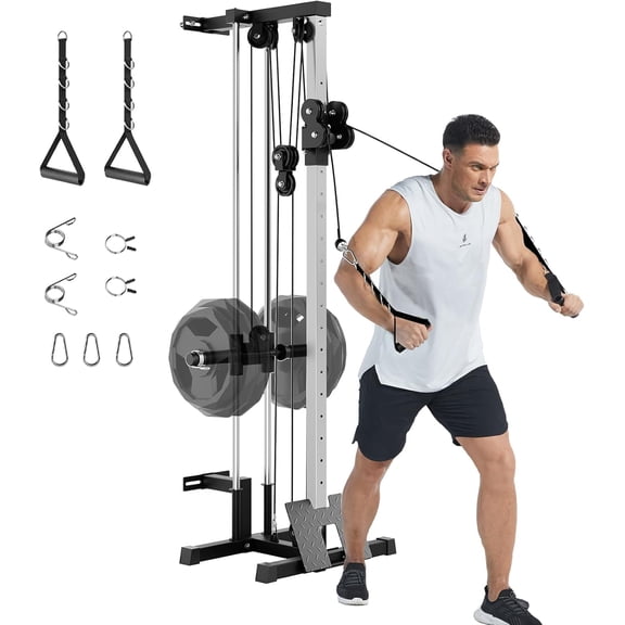 Wall Mount Cable Crossover Machine - 19-Position Dual Pulley System with LAT Pulldown & Adjustable Footplate, Home Gym Workout Station