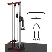 Wall Mount Cable Machine, Dual Pulley Cable Crossover & LAT Pulldown System for Home Gym with 19 Adjustable Positions, Tricep Rope, Lat Bar & Footboard