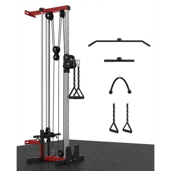 Wall Mount Cable Machine, Dual Pulley Cable Crossover & LAT Pulldown System for Home Gym with 19 Adjustable Positions, Tricep Rope, Lat Bar & Footboard