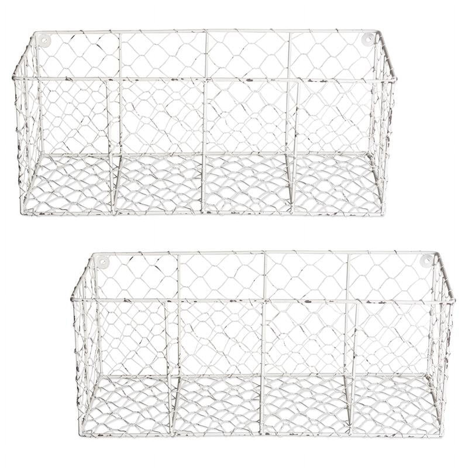 Wall Mount Chicken Wire Basket(Set of 2) Med Antique White