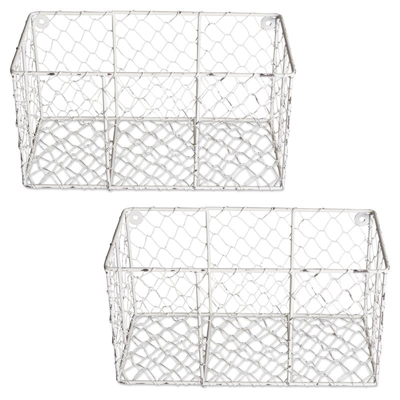 Wall Mount Chicken Wire Basket(Set of 2) Small Antique White