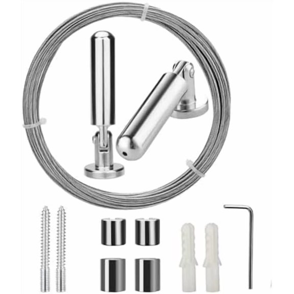 Wall Mount Children's Art Projects Display Curtain Rod Set - Stainless Steel Photo Hanging Clothesline Window Curtain Tension Wire Multi-purpose Crafts Organizer (5 Meter)