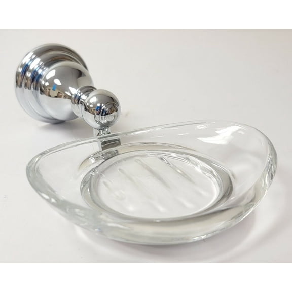 Wall Mount Chrome Bathroom Soap Dish Holder w/ Glass Plate Brass Accent Option
