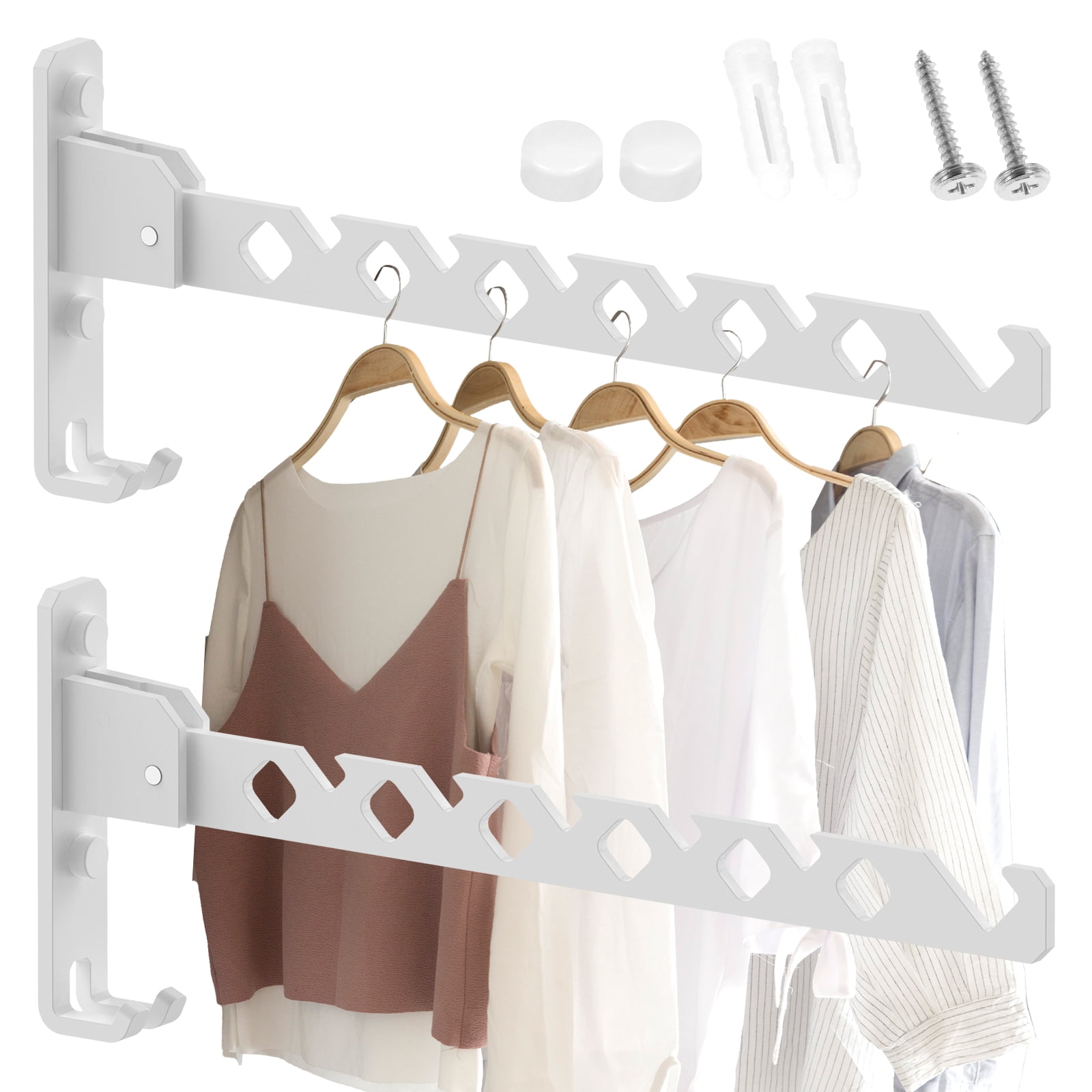 Wall Mount Coat Hanger Holder White Clothes Drying Organizer Rack