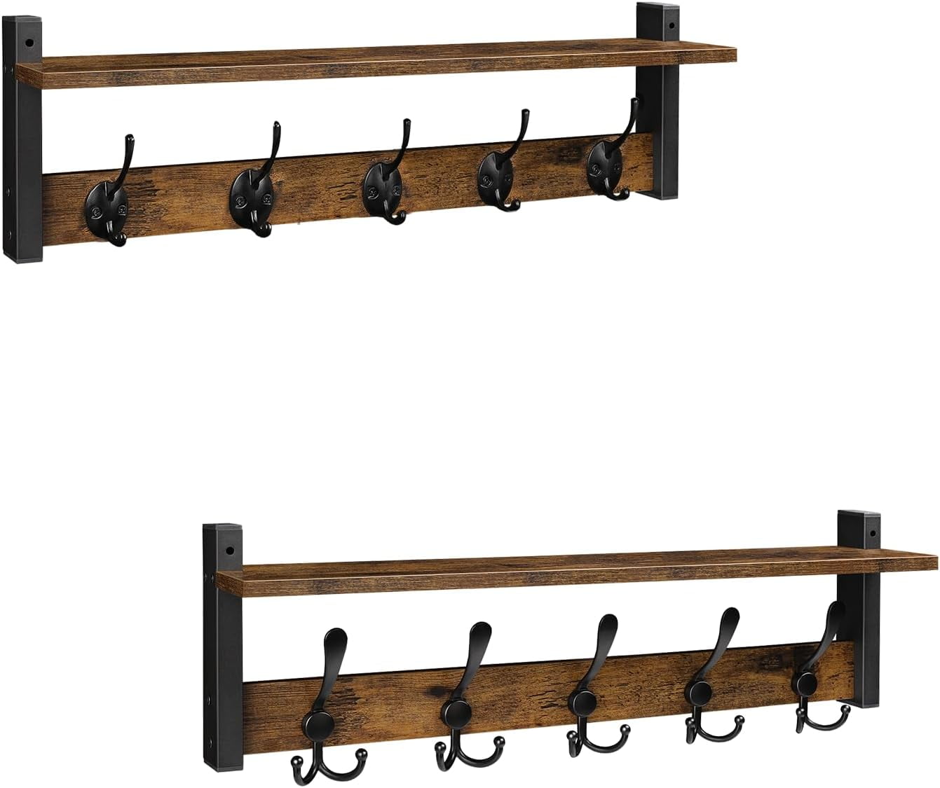 Wall Mount Coat Rack, 24 Inch Long Shelf with Hooks, Wood Entryway ...